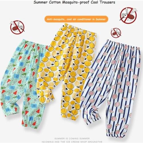 Baby Girls Summer Anti-Mosquito Trousers Childrens Cotton Lovely Print Light&Thin Pants Girls Outdoor Home A/C Knickerbockers