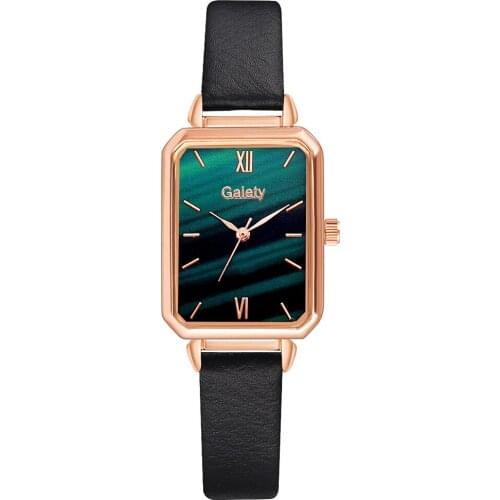 Top Brand Luxury Women Watches Fashion Square Ladies Quartz Watch Bracelet Set Green Dial Simple Rose Gold Leather Women Watches