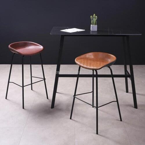 Black Bar Stool High Chair High Stool Bar Chair Creative Retro Loft Industrial Style Leather Light Luxury Bar Stool