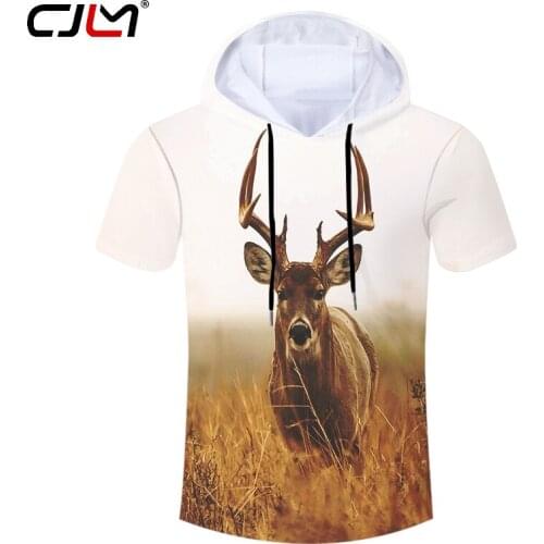 CJLM Man T Shirts New 3D Printed Lovely Deer Summer Plus Size 5XL 6XL Habiliment Mens Summer Hooded Tshirts