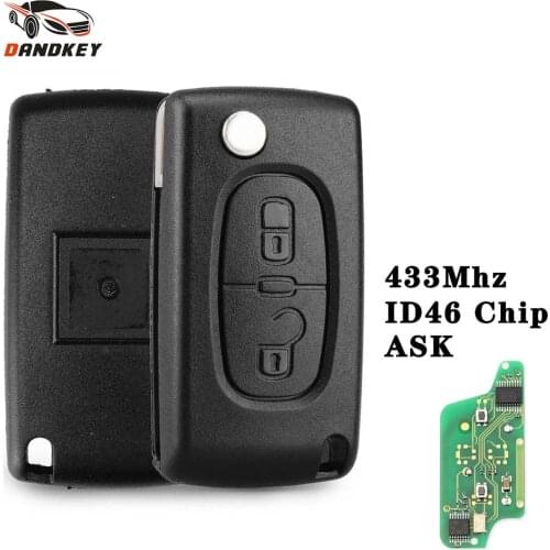 Dandkey HCA/Hu83 2 Buttons Remote Car Key For Peugeot 307 3008 308 408 433MHz PCF7961 ID46 CE0536 Flip Key Fob with Battery