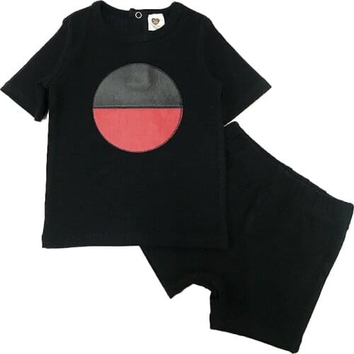 Baby clothes 2pcs set ribbed kids clothes baby boy clothes girls clothes round neck black set circle patches for summer clothes