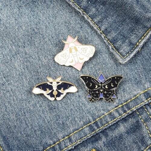 Moth Butterfly Enamel Pins Custom Moon Phase Brooch\ Bag Clothes Lapel Pin Gothic Badge Jewelry Gift for Kids Friends
