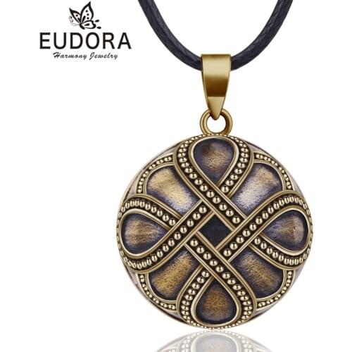 EUDORA 20mm Vintage Bronze Mexican Bola Harmony Chime Ball Angel Caller Pregnancy Pendant Necklace for Women Fine Jewelry B325