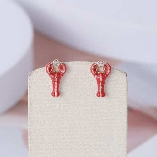 European and American jewelry wholesale fun three-dimensional enamel red crayfish earrings women