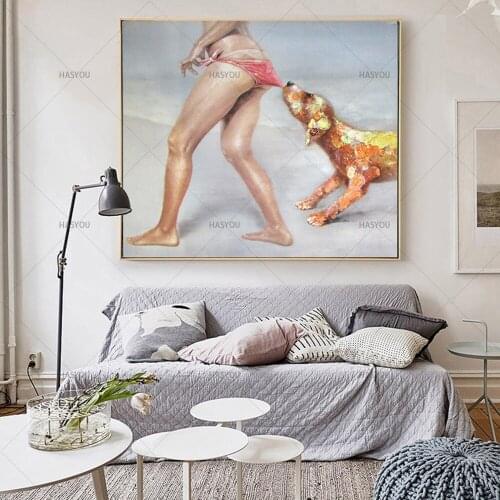 100% Handmade Oil Painting on Canvas dog abstract Painting Canvas Artwork Home Decor Wall Art Picture for Living Room hotel