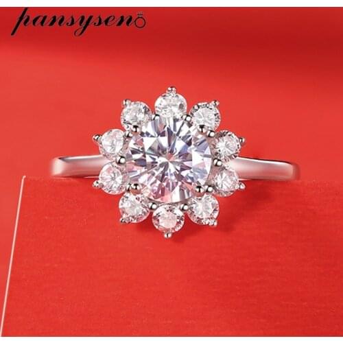 PANSYSEN Flower Design 100% 925 Sterling Silver 1ct Moissanite Ring Wedding Engagement Diamond Fine Jewelry Rings Wholesale Gift