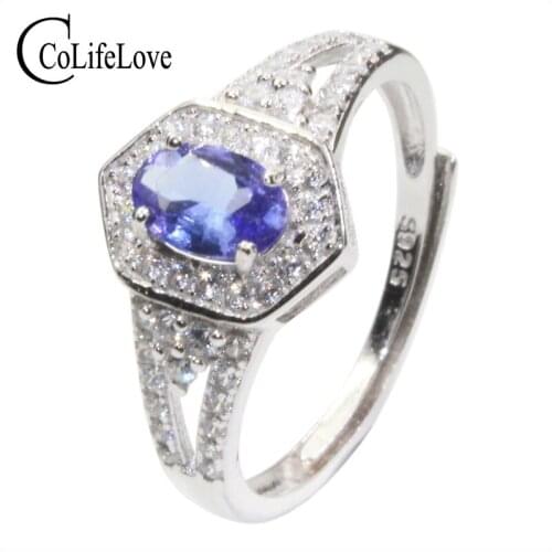 CoLife Jewelry Fashion Tanzanite Ring for Engagement 0.5ct Natural Tanzanite Silver Ring for Woman 925 Silver Tanzanite Jewelry