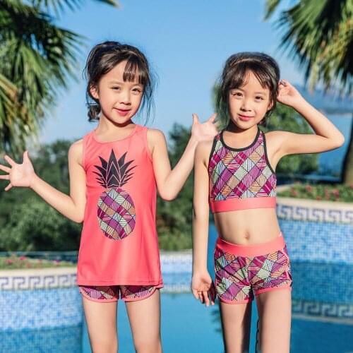 Girls Swimsuit Three Piece set Raceback Top Boyshorts Bottom with Cover Sun UV Protection Bathing Suit Swimwear Kids