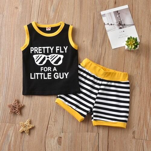 Citgeett Summer Casual Kids Baby Boy Clothing Set New Letter Print Sleeveless Top Vest+Striped Shorts Outfits Suit