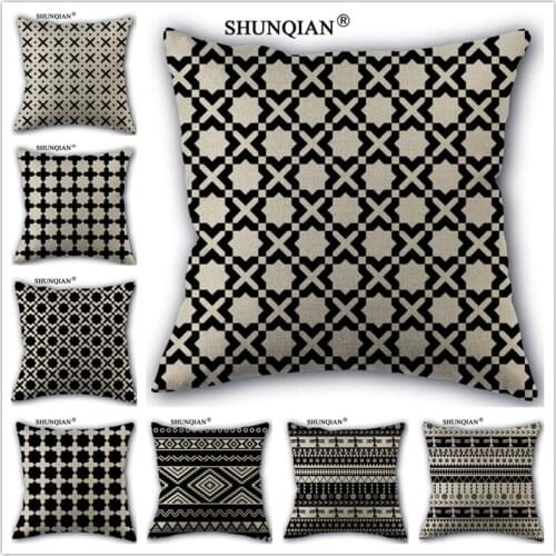 Linen Cotton Black white pattern Pillow Cover Custom Print Home Decorative Pillows Cases 45x45cm one side WJY424-7