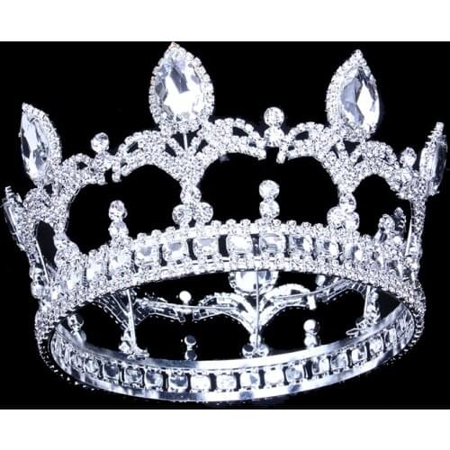 9.5cm/3.74in Height Men Crown King Tiaras Full Circle Round Trendy Crystal Wedding Hair Accessories Leaf Fashion Jewelry Factory