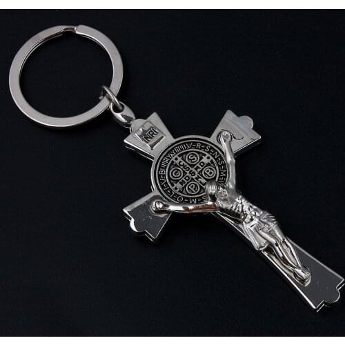 Mens Metal Jesus Cross Keychain Christian Religion Crucifix Key Chains Car Pendant Key Ring For Keys Charms Jewelry Accessories