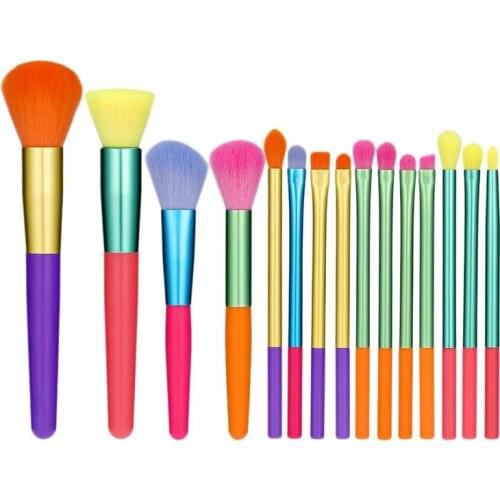 15 Pcs Colourful Makeup Brush Set Foundation Face Powder Blush Concealers Eyeshadow Rainbow Make Up Brush Set