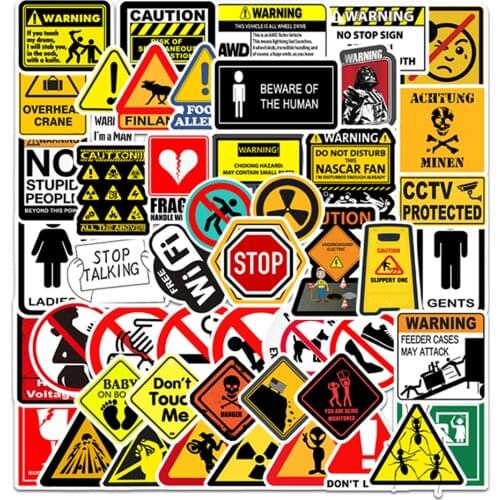 50Pcs Warning Signs Graffiti Stickers Waterproof Decal Sticker to DIY Laptop Suitcase Motor Trunk Car Guitar Mobile Phone