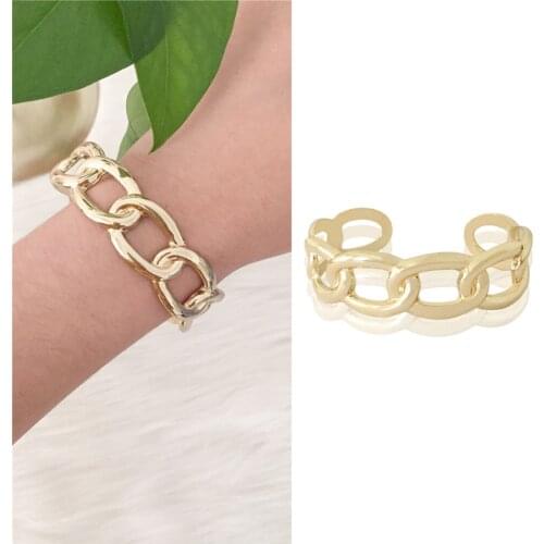 New Arrival Chic Women Bracelet 19mm Thickness Chain Shape Gold Color Bangle for Women Fashion Party Jewelry