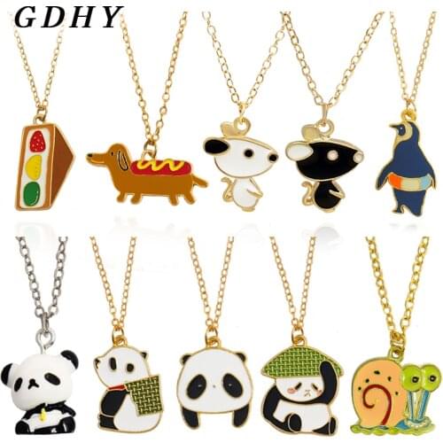 GDHY Animal Necklace Cute Panda Dog Snail Mouse Penguin for Women Animal Pendant Necklace Choker Party Collares Jewelry Bijoux