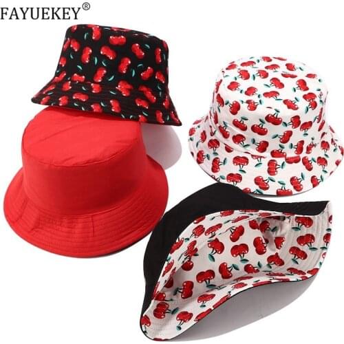 2020 New Fruit Cherry Bucket Hats For Girls Women Two Side Reversible Fisherman Hat Panama Bob Hat Summer Sun Hat