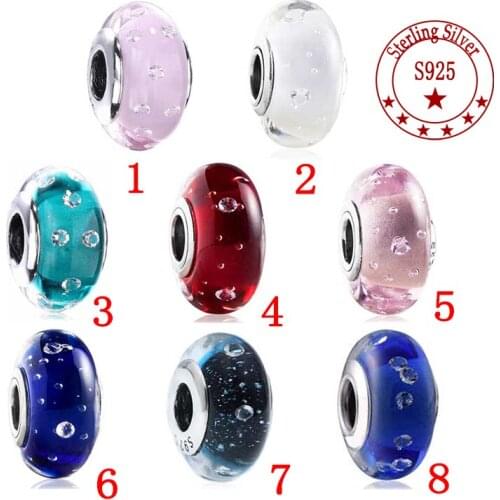 S925 Sterling Silver Multicolor Effervescent Lighting Murano Charm For Pandora European Style Bracelet Glass Bead Jewelry