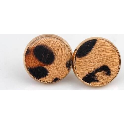 ZWPON Chic Multicolor Zebra Genuine leather Studs Earrings Geometric Circle Leopard Mustard Studs Earrings for Woman Best Gift