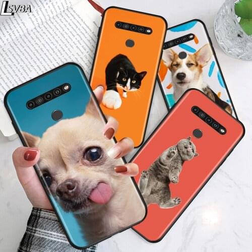 Dog Cat Animal for LG G8 G8S G8X V30 V35 V40 V50 V60 ThinQ Q60 K40 K50 K30 K41 K51 K61 K71 K22 Black Phone Case