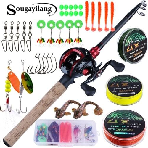 Sougayilang 1.8-2.4m Portable Telescopic Fishing Rod and 12+1BB 7.2:1 17+1BB 7.1:1Gear Ratio Fishing Reel Fishing Tackle Combo