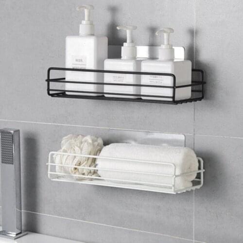 Wall Mounted Bathroom Shelves Floating Shelf Shower Hanging Basket Iron Bathroom Wall Mount Holder With Suction Cup No Drilling