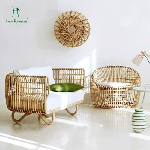Louis Fashins Outdoor rattan nest sofa model room outdoor balcony garden designer villa rattan furniture rattan sofa chair