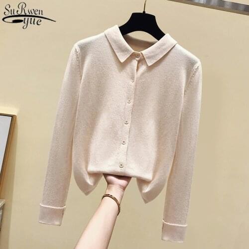 Spring Autumn Long Sleeve Single Breasted Women Sweater Polo Collar Knitted Cardigan Loose Lazy Lapel Bottoming Shirt Coat 11181