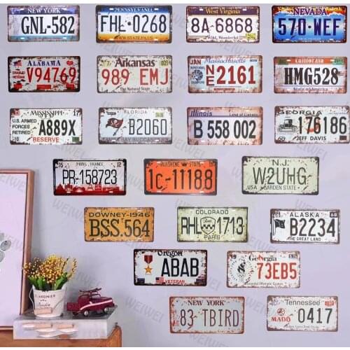 Vintage Retro Vintage Metal Tin Sign Car License Plates Plaque Garage Bar Diner Restaurant Coffee Wall Stickers Decor 15*30Cm