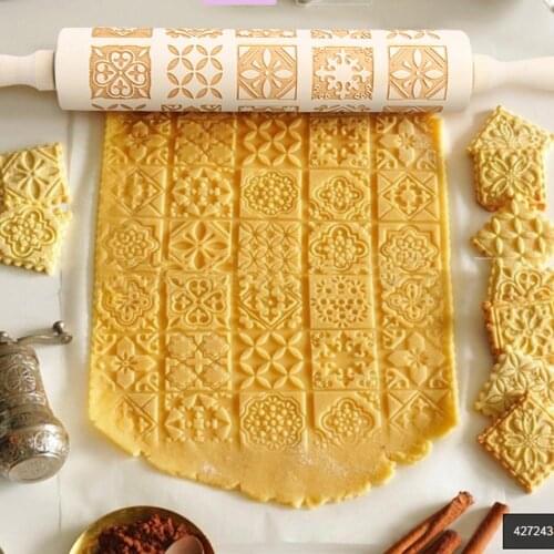 Vintage Pattern Wood Embossing Rolling Pin Fondant Cake Dough Cookies Noodle Biscuit Engraved Roller Baking Tools Dropshipping