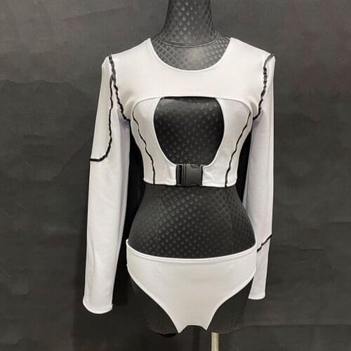 Women Pole Dance Clothing Sexy Hollow Chest Long Sleeve Tops Pole Dance Shorts Rave Outfit Nightclub Gogo Dj Performance Clothes