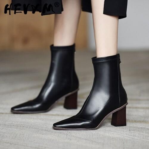 2021 Womens Boot PU Leather Autumn Winter Ankle Boots Zipper Ladies Pumps Square High Heel Women Shoes Botas Mujer Botas Altas