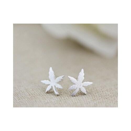 Real 100% 925 Sterling Silver maple leaf Stud Earrings for Women Girls Fashion sterling-silver-jewelry brincos brinco
