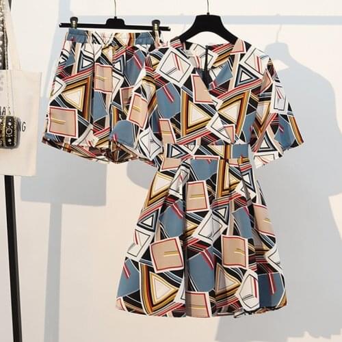 Womens Summer Suit Split Skirt T-shirt Shorts 2 Piece Set Large Size Loose Women Crop Top Casual Fashion Korean Clothes Outfits