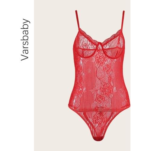 Varbaby Large Size XL-4XL Sexy Women See Through Floral Hot One-Piece Fashion Plus Size Bodysuit