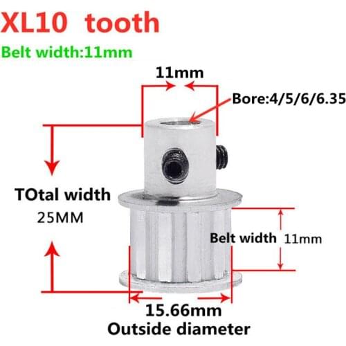 XL 10T Timing Pulley 4/5/6/6.35/8mm Bore Gear Pulley 5.08mm Pitch Aluminum Alloy Synchronous 11mm Belt WidthTiming Belt Pulleys