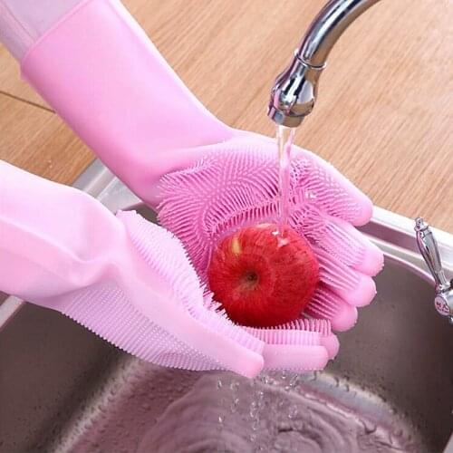 1Pair New Versatile Dishwashing Cleaning Gloves Silicone Rubber Anti scalding Glove for Household Cleaning Kitchen Scrub tools