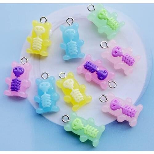 10Pcs New Mixed Cartoon Mini Bear Flat Back Resin Cabochons Necklace Pendant Keychain Charms DIY Decoration G94