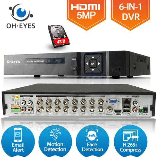 16 Channel AHD DVR Recorder 5MP Face Detection 16ch Digital Video Recorder 8CH CCTV Dvr Security Surveillance System with Alarm