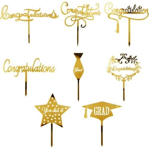 2pcs Graduation Party Decor Cake Toppers Acrylic Letter Hats Cake Flags Congrat Grad for Class 2021 Graduate Party Decorations
