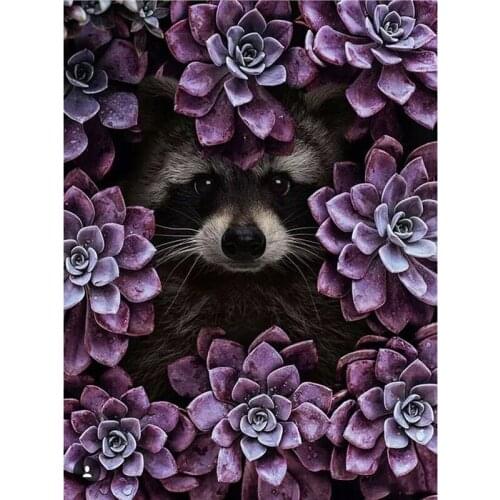 5D diamond painting 5D wall stickers kit set Full square haft diamentowy Cuadros Cross stitch tools animal Raccoon flower Mosaic