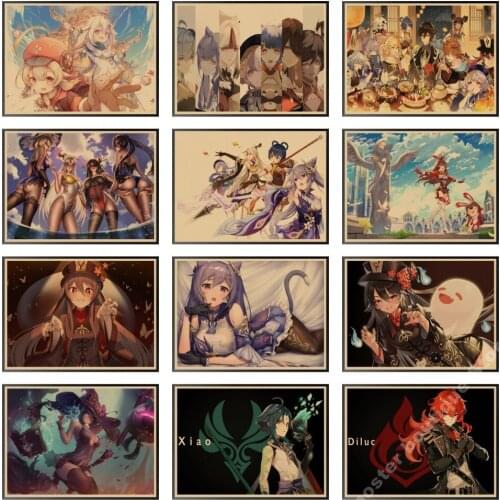 Genshin Impact Anime Posters Kraft Paper Prints Home Room Decor Wall Stickers girl bedroom decoration anime poster