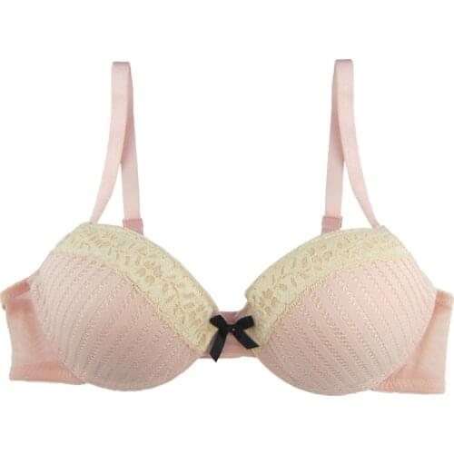 Women Bra Cute Underwear 3/4 Cup Underwire Push Up Sexy Lace Bra Small Cup 34B Size Pink Color Girl Underwear