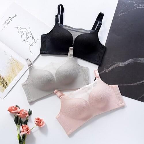 Wasteheart New Women Fashion Pink Gray Bralette Wireless One-Piece Bralette Cup A B Mesh Padded Maiden Bras Lingerie Underwear