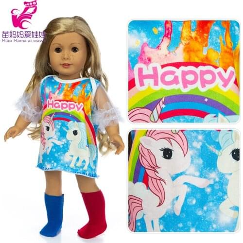 Baby new born Doll clothes raibow hourse dress with socks 18 Inch doll clothes fur jacket for doll toys wear