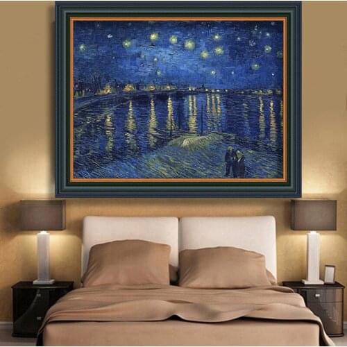 Elegant Poetry Starry Night on the Rhone River by Vincent Van Gogh Print Poster Wall Art Picture Canvas Painting Home Decor