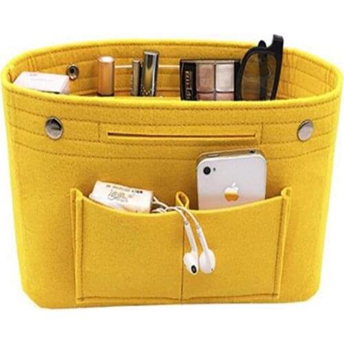 Cosmetic Bag Felt Travel Organizer Cloth Insert Storage Bag Makeup Bag Multi-pockets Fits in Handbag
