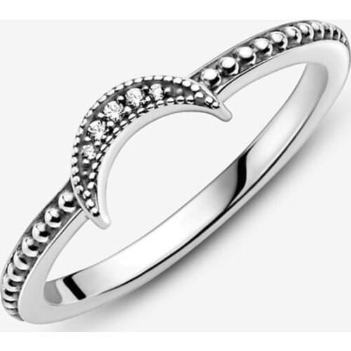 Christmas gift 2020 Winter New 925 Sterling Silver Ring Crescent Moon Beaded Ring Women Engagement Anniversary Jewelry