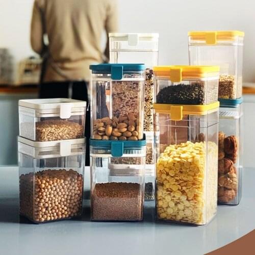 Food Storage Containers Square Grain Sealed Tank Refrigerator Noodle Box Transparent Dried Food Sealed Can Jars Kitchen Supplies